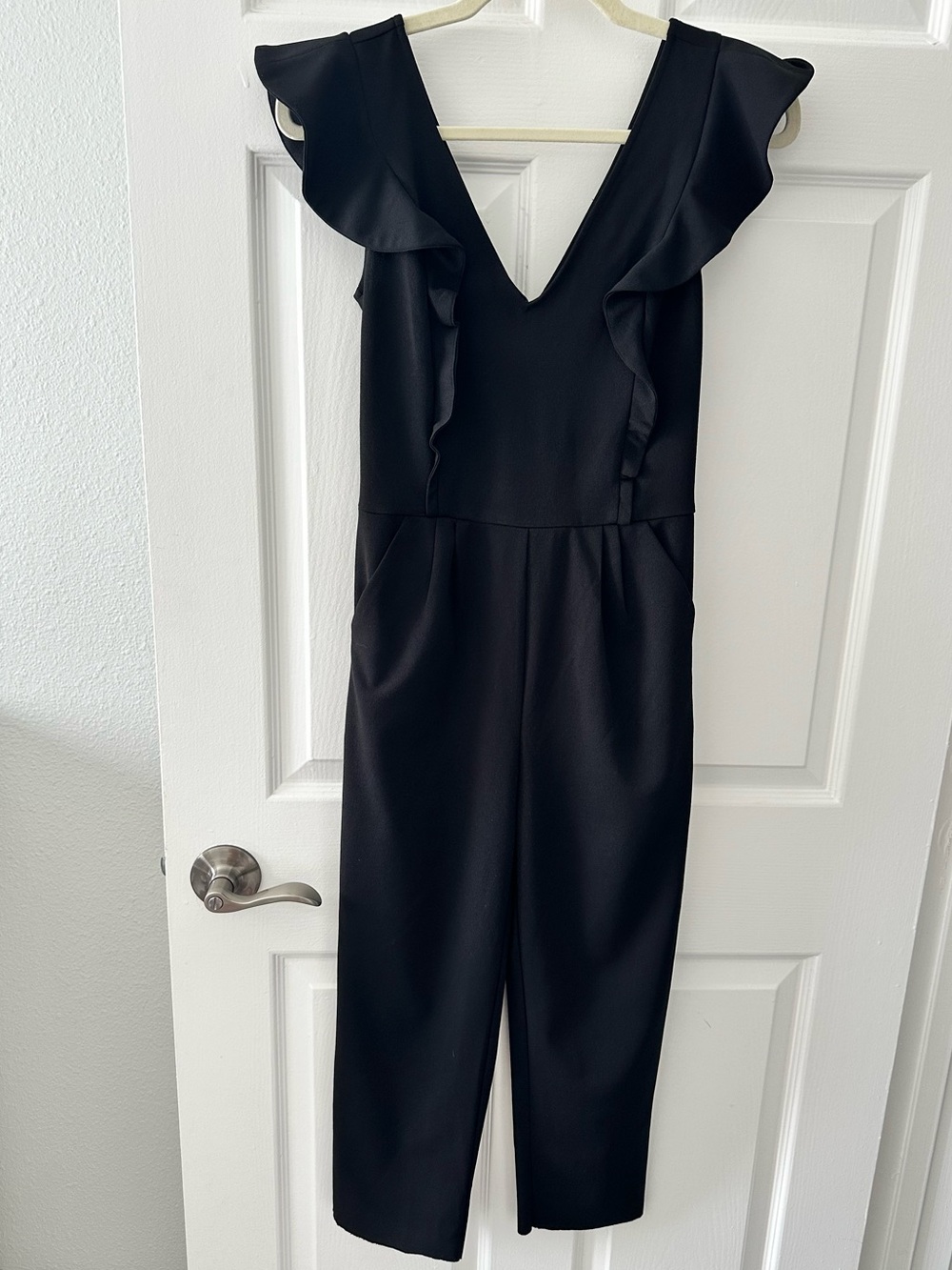 Black Ruffle Sleeve V-Neck Jumpsuit Size XS